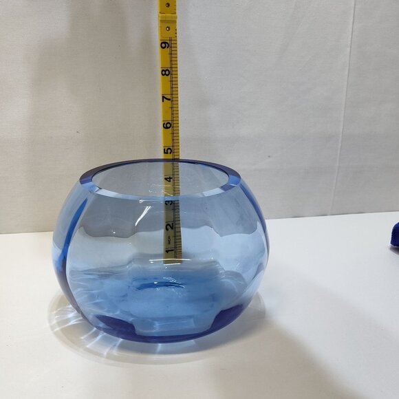 Tiffin Optic Copen Blue Art Glass Bowl Handcrafted Elegant Collectible Vintage - Picture 10 of 10